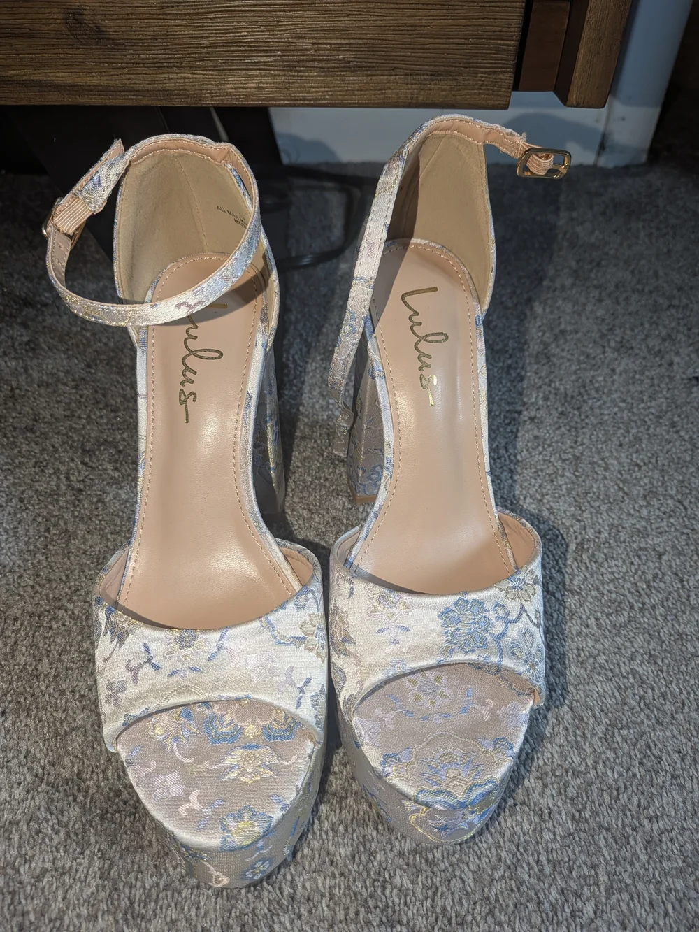 Lulu's Floral Platform Block Heel Sandals - Ivory Multi